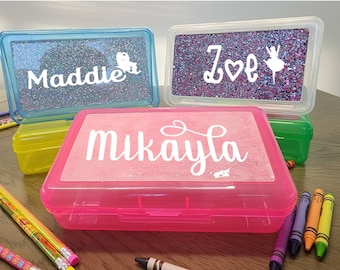 Personalized Glitter Pencil Box, back to school, Treasure Box, with Name, Custom Made, Glitter Box, Jewelry Box