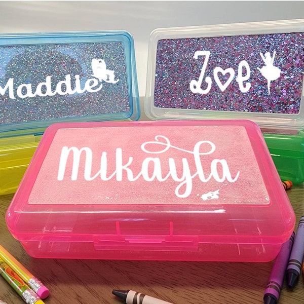 Personalized Glitter Pencil Box, back to school, Treasure Box, with Name, Custom Made, Glitter Box, Jewelry Box