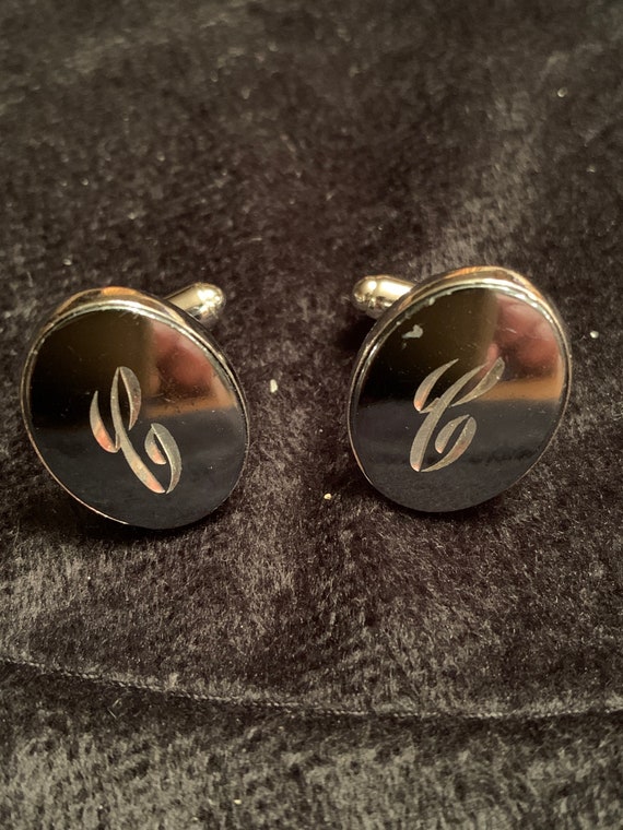Vintage Cuff Links Oval Gunmetal and Silver finis… - image 1