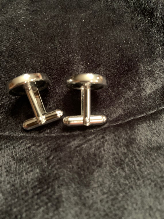 Vintage Cuff Links Oval Gunmetal and Silver finis… - image 4