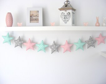 Star Garland  Wall Hanging White Mint Grey Pink Garland Baby Banner Nursery Decor Girl  Kids Room Decor Twinkle Little Star,