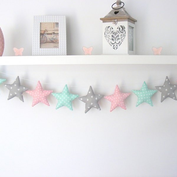 Star Garland  Wall Hanging White Mint Grey Pink Garland Baby Banner Nursery Decor Girl  Kids Room Decor Twinkle Little Star,