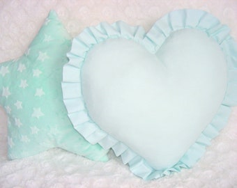 Pillow  Heart with frill ,pastel mint heart, children's pillows, kids room decor, baby bedding, decorative pillow, Nursery pillows,