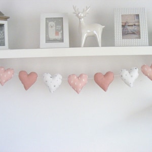 Powder Pink Heart Fabric Garland Nursery Decor Kids Room Decor Nursery Bunting