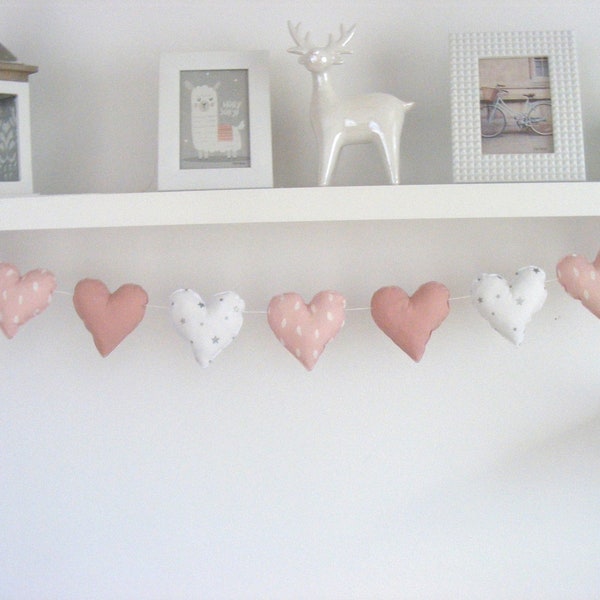 Powder Pink Heart Fabric Garland Nursery Decor Kids Room Decor Nursery Bunting