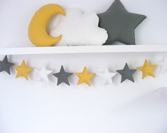 Star Garland  Wall Hanging White Grey Mustard Garland Baby Banner Nursery Decor Girl  Kids Room Decor Twinkle Little Star,