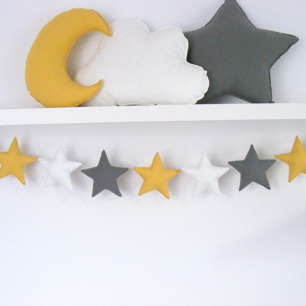 Star Garland  Wall Hanging White Grey Mustard Garland Baby Banner Nursery Decor Girl  Kids Room Decor Twinkle Little Star,