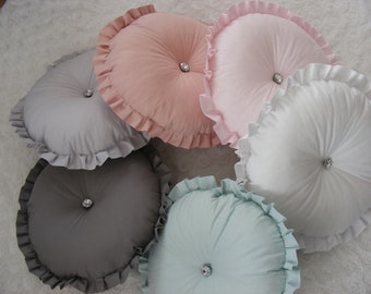 Cuscino rotondo Cuscino per bambini. Lancia cuscino. Cuscino da pavimento. Cuscino decorativo . Rosa. Grigio. Bianca. Menta leggera