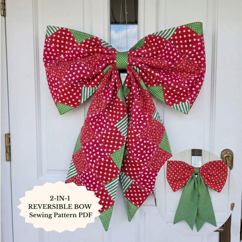 Bow Patchwork Pattern Big Bow Sewing Pattern PDF to Create a Reversible Patchwork Door ...