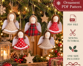 Easy Christmas Angel Sewing Pattern for Beginners, DIY Fabric Ornament PDF, Handmade Christmas Gift Idea, Simple Holiday Craft Tutorial