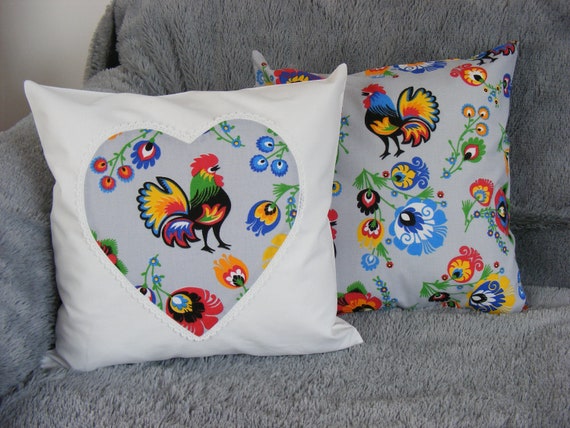 Set Folk Pillows Polish Folk Art Heart Pillow Cover Farmhouse Etsy