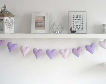 Lavanda Corazón Tela Garland Nursery Decoración Niños Habitación Decoración Guardería Bunting