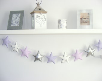 Silver and lavender Star Garland  Wall Hanging Lavender Garland Baby Banner Nursery Decor Girl  Kids Room Decor Twinkle Little Star,