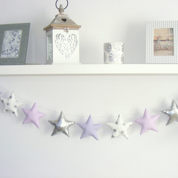 Plata y lavanda Estrella Guirnalda Pared Colgante Lavanda Guirnalda Bebé Banner Guardería Decoración Niña Niños Habitación Decoración Twinkle Little Star,