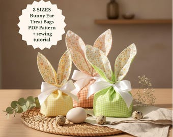 Bunny Ear Treat Bags Pattern PDF, Easter Sewing Pattern, Fabric Candy Gift Bags, 3 Sizes