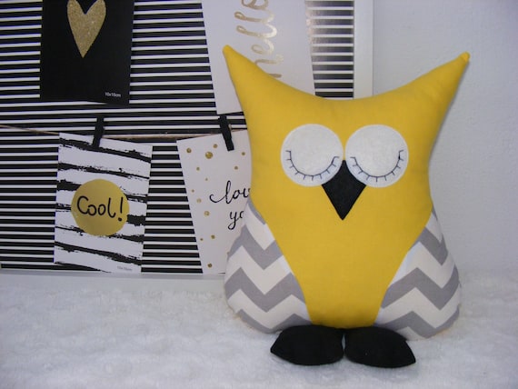 Owl Pillow For Kids Cushion Yellow Owl Kindergarten Decor Etsy