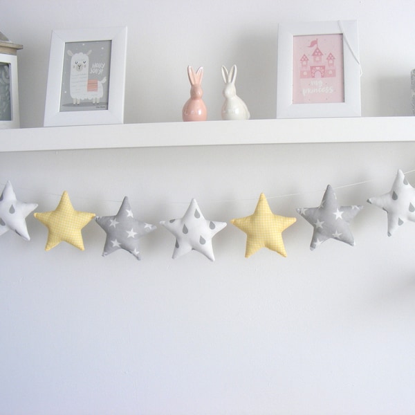 Star Garland  Wall Hanging White Grey Yellow Garland Baby Banner Nursery Decor Girl  Kids Room Decor Twinkle Little Star,