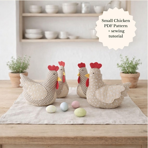 Small Chicken PDF Sewing Pattern Easter Chick Tutorial Farmhouse Decor 5.3 Inch