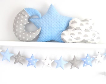 Stars Garland Blue Room Decor, Fabric Garland Blue Nursery Garland,