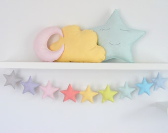 Arco iris en colores pastel, guirnalda de estrellas, guardería para bebés, dormitorio del arco iris, boda del arco iris,