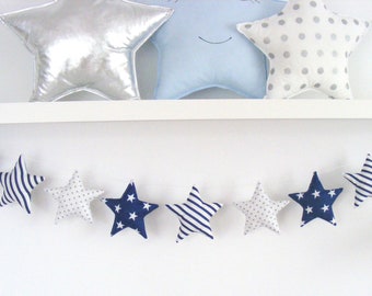 Stars Garland Navy Blue Room Decor  Fabric Garland Boy Nursery Decor Wall Hanging Twinkle Little Star