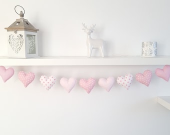 Guirnalda de tela de corazón rosa, habitación para niñas pequeñas, adorno de corazón rosa, guirnalda de baby shower para guardería de niñas