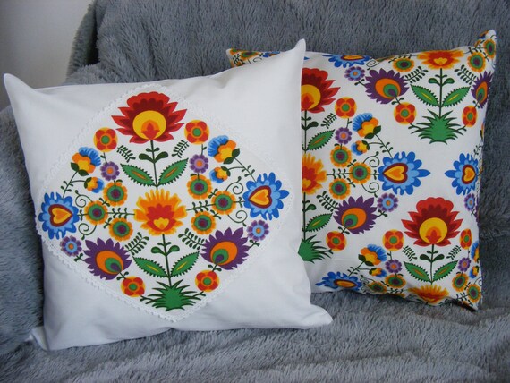 Set Folk Pillows Polish Folk Art Heart Pillow Cover Farmhouse Etsy
