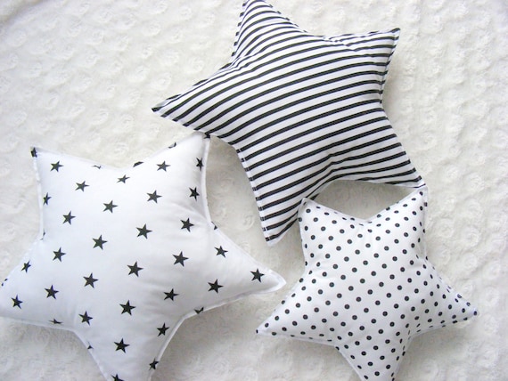 Star pillows black white for kids room Star Shaped Pillow Star Decor Kids