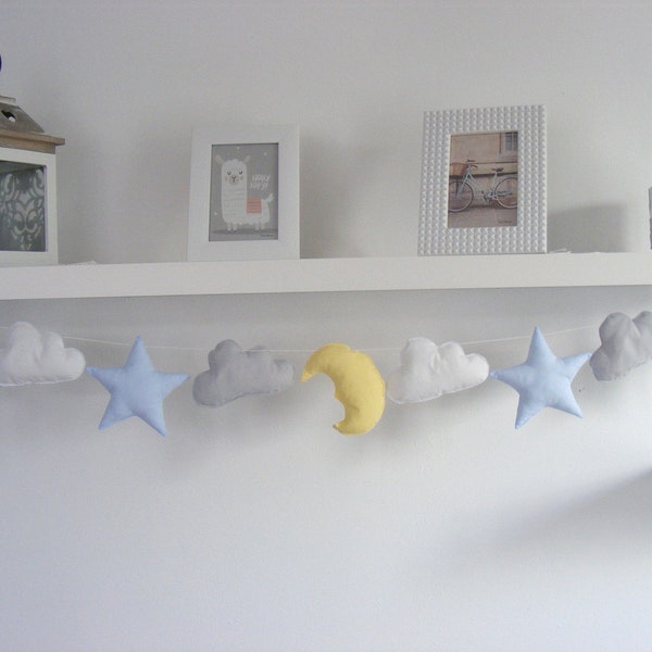 Guirlande d'étoiles, décor de chambre bleu marine,   scintille petite étoile, guirlande de tissu, décor de crèche de garçon, tenture