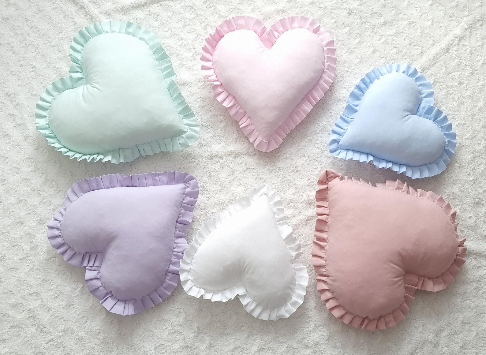 Heart Pillow With Frill Heart Throw Pillow Valentine Pillow Etsy