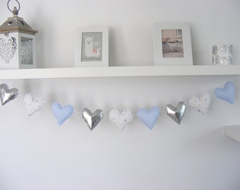 Guirnalda de tela de corazón azul, decoración de guardería para niños, decoración de habitación de niños, guirnalda de bautismo, guirnalda de ducha de bebé,