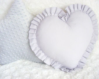 Pillow  Heart with frill , gray heart, children's pillows, kids room decor, kids pillows, baby bedding, decorative pillow, Nursery pillows,