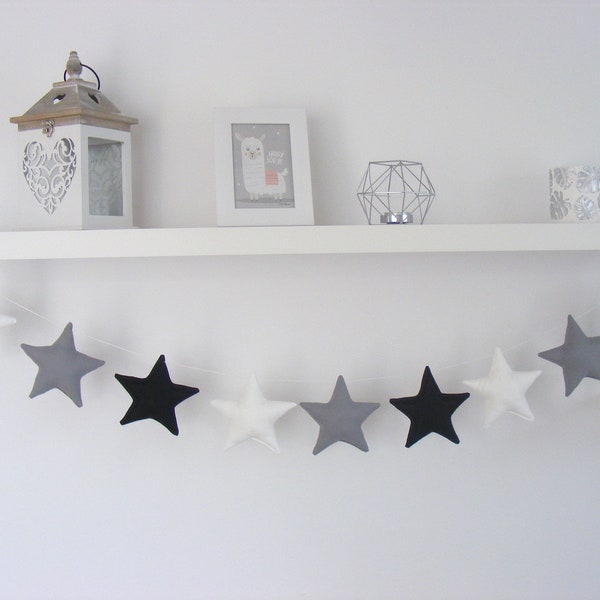 Guirlande d'étoiles murale suspendue, blanc, gris, noir, bannière pour bébé, décor de chambre d'enfant, petite étoile scintillante