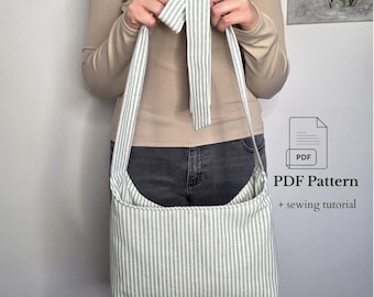 Patron de couture PDF pour sac souple avec nœud : fourre-tout à bandoulière, tutoriel de couture facile pour débutant