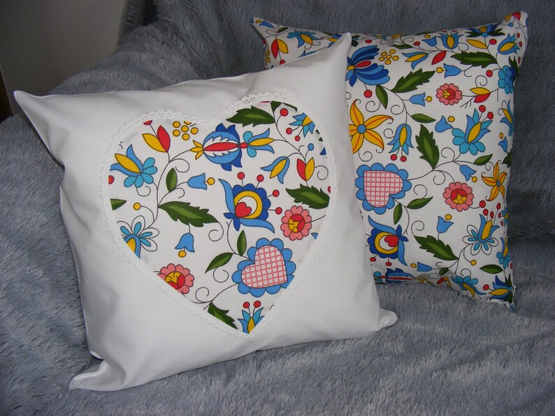 Set Folk Pillows Polish Folk Art Heart Pillow Cover Farmhouse Etsy