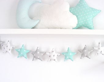Stars Garland Mint Nursery Pastel Garland Girls Room Decor, Mint Wedding Decor, Wall Hanging Twinkle Little Star