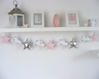 Ghirlanda di stelle d'argento Ghirlanda di nuvole Appeso a parete Banner per bambini Decorazione per la cameretta dei bambini Decorazione per la camera dei bambini Scintillante piccola stella,