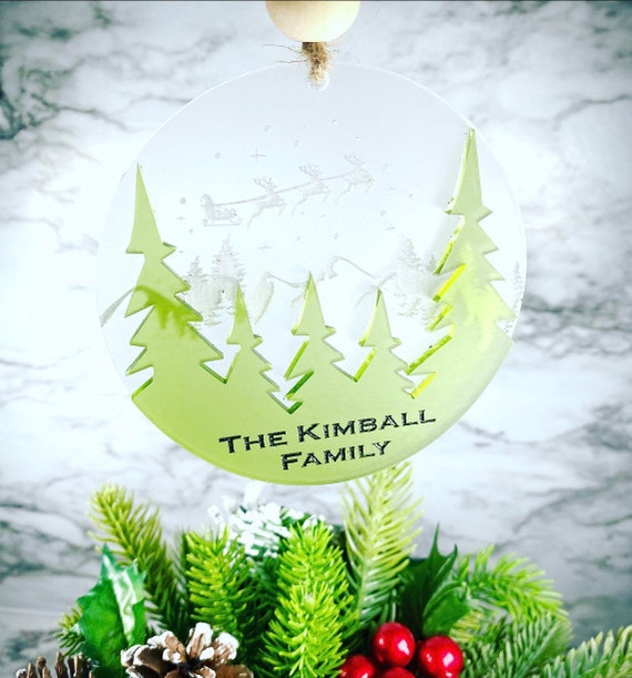 Personalized Family Ornament - Acrylic Ornament - Santa In Sky Ornament - Tree Ornament  - Name Ornament