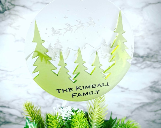 Personalized Family Ornament - Acrylic Ornament - Santa In Sky Ornament - Tree Ornament  - Name Ornament