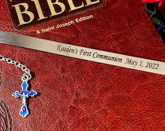 Personalized Stainless Steel Bookmark: First Communion, Baptism, Confirmation Gift