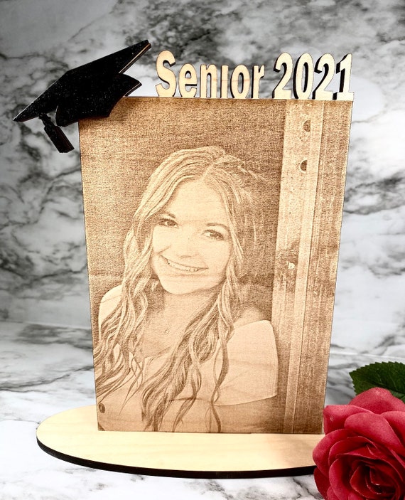 Senior Photo and Stand - Laser engraved photo for your graduating senior- Engraved Photo