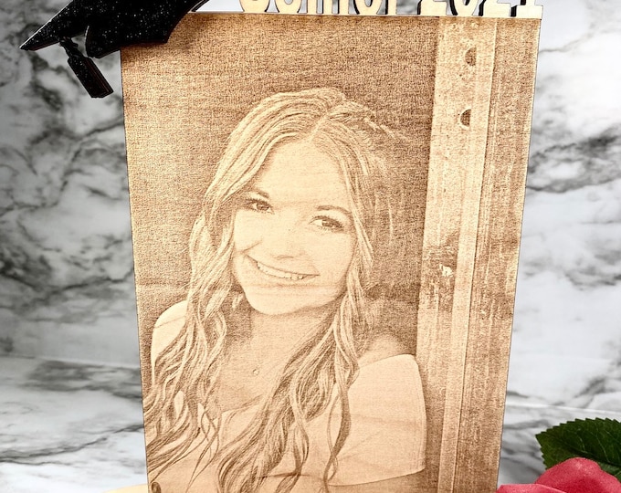 Senior Photo and Stand - Laser engraved photo for your graduating senior- Engraved Photo