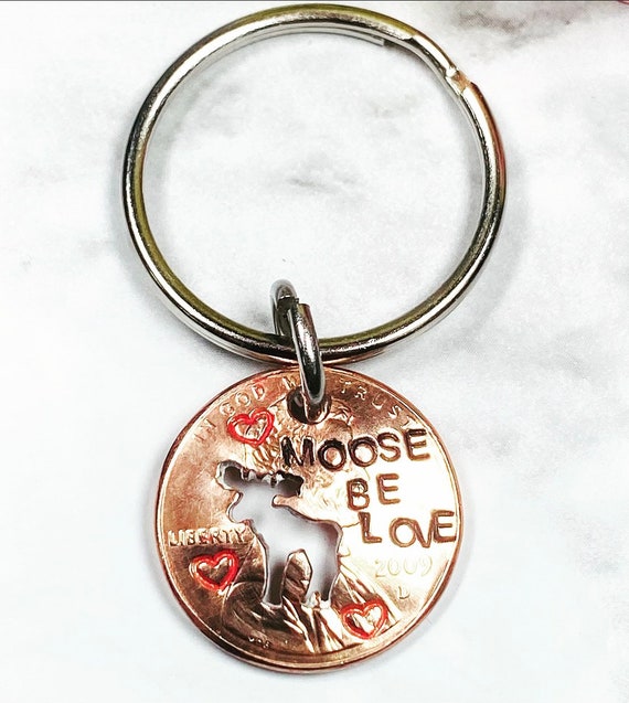 Moose Be Love- Lucky Penny- Anniversary Keychain with custom year - Anniversary Gift - Dating Gift - Boyfriend/Girlfriend Gift - moose lover
