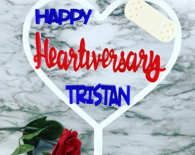Personalized Heartiversary Cake Topper - Heart Warrior - Open Heart Surgery Anniversary