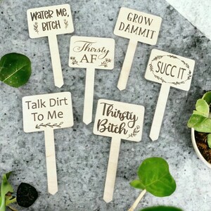 Funny Plant Marker: Laser Engraved Birch, Personalized Garden Stake