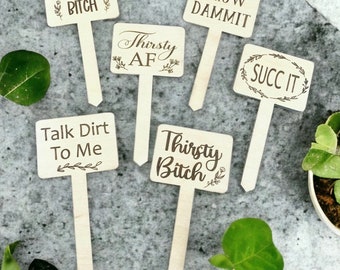 Funny Plant Marker: Laser Engraved Birch, Personalized Garden Stake