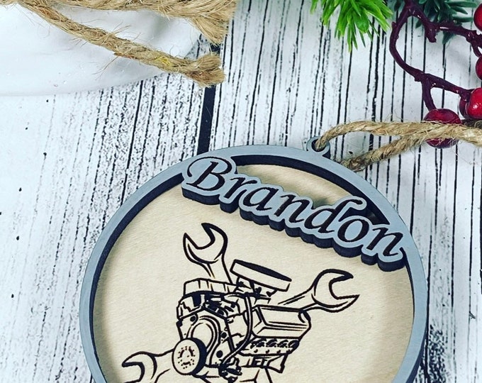 Personalized Gearhead Christmas Ornament - Personalized Mechanic Ornament
