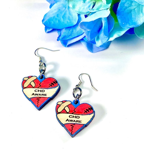 CHD Awareness Earrings/Necklace/Keychain/Pin- Congenital Heart Defect/Disease Aware - Heart Warrior Jewelry -CHD awareness jewelry