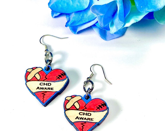CHD Awareness Earrings/Necklace/Keychain/Pin- Congenital Heart Defect/Disease Aware - Heart Warrior Jewelry -CHD awareness jewelry