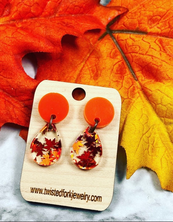 Fall Leaves Teardrop Earrings - Stud Earrings - Acrylic earrings